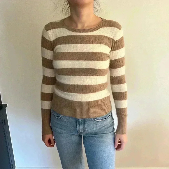 KAISELY angora rabbit/ woo blend stripped knit crew neck sweater sz M j crew - Picture 1 of 7